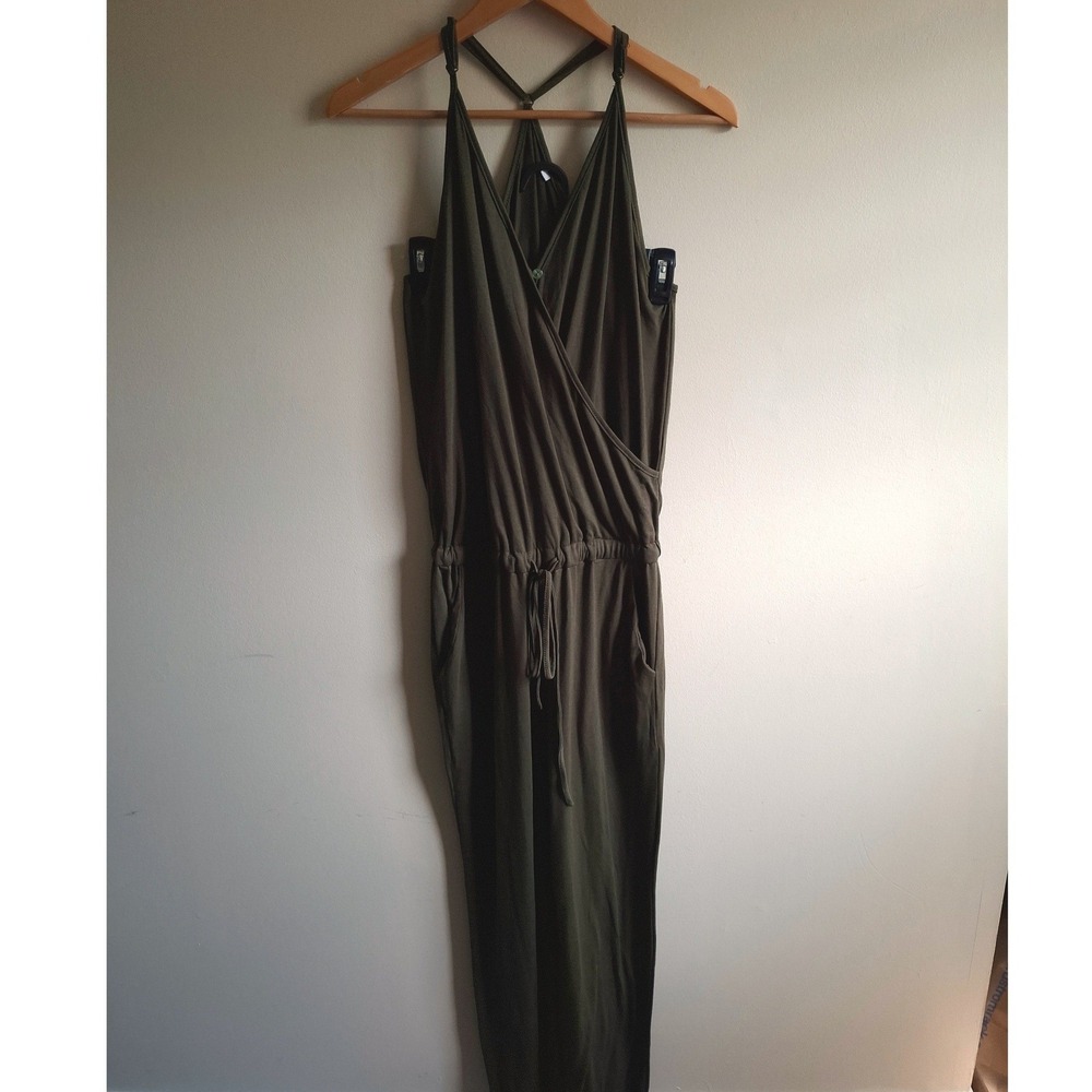 Utility Streetwear Military Olive Green Racerback Jumpsuit Boho Soft Stretch Sm